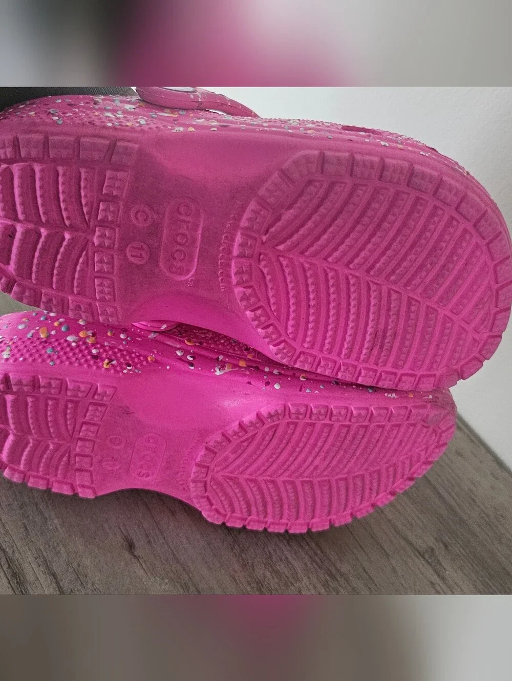 CROCS Kids Pink Paint Splatter Clogs Heart Jewel Toddler Girl C 11